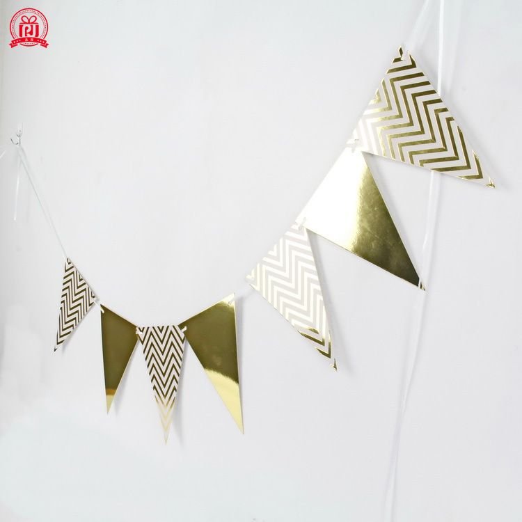 Simple Nordic Style Wavy Pattern Bronzing Birthday Party Pull Flag Pennant Banner