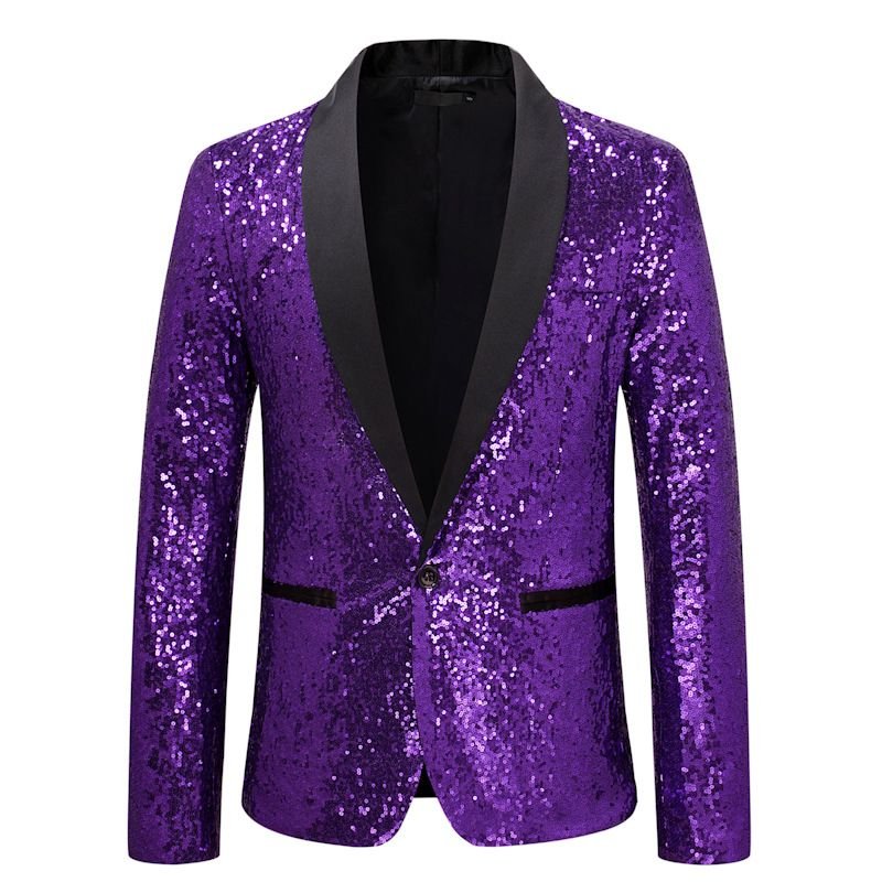 Men Fashion Casual Party Sequins Long Sleeve V Neck Suit Coat