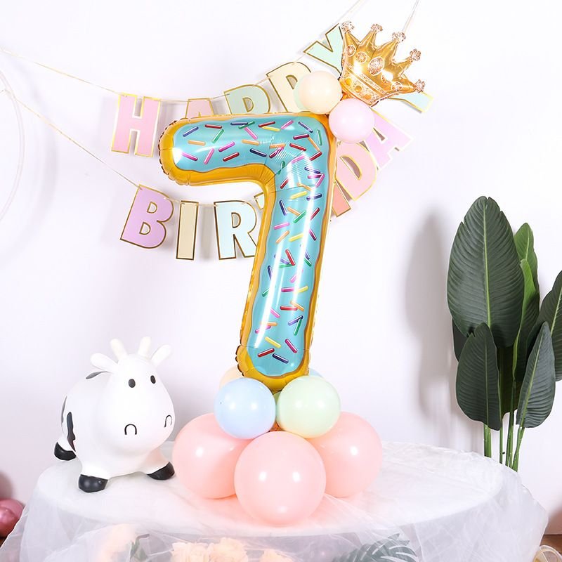 32 Inch Candy Donut Digital Balloon Baby Birthday Decoration Aluminum Film Balloon