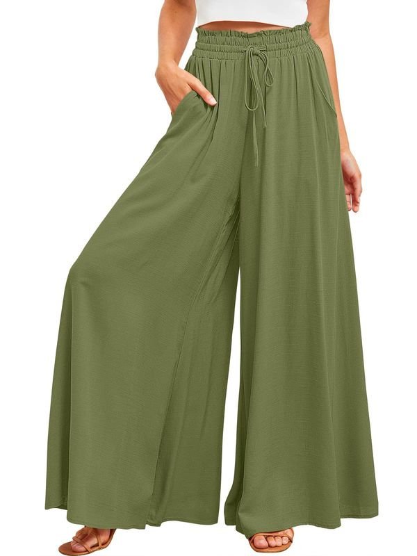 Summer Women Casual Loose Drawstring Wide Leg Pants