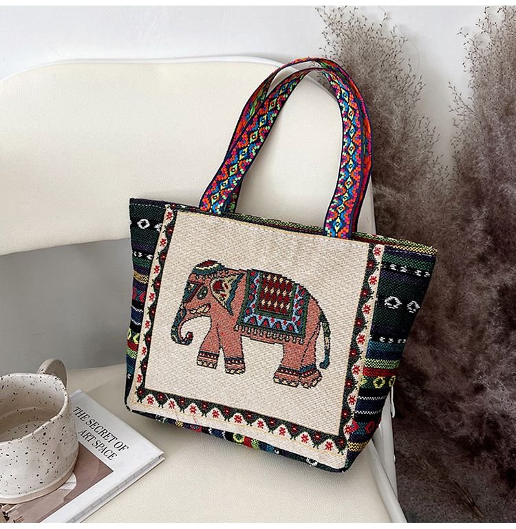 Women Fashion Ethnic Embroidered Canvas Tote Bag