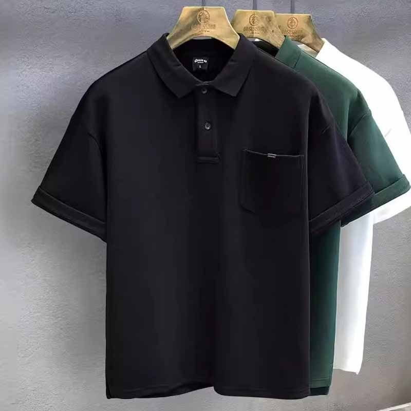 Men Fashion Casual Basic Solid Color Short Sleeve Lapel POLO Shirt