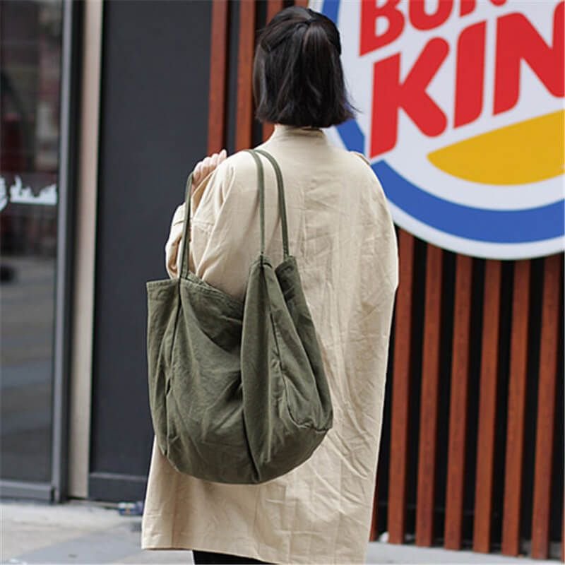 Women Solid Color Large Capacity Canvas Shopping Bag