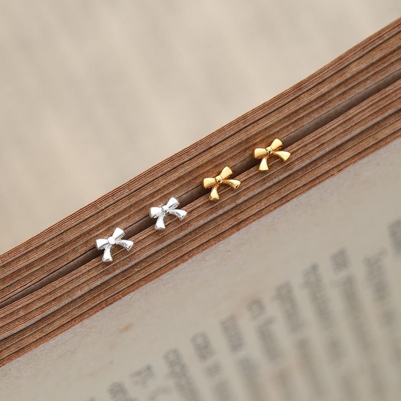 Women Fashion Simple Sterling Silver Bow Earrings