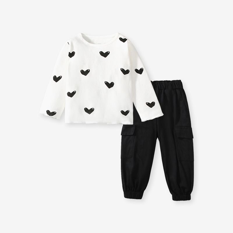 Autumn Toddler Girls Long Sleeve Casual Heart Top Pants Set