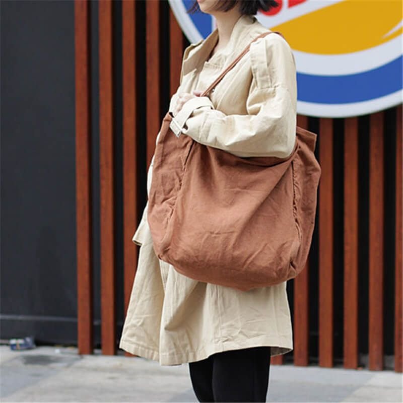 Women Solid Color Large Capacity Canvas Shopping Bag