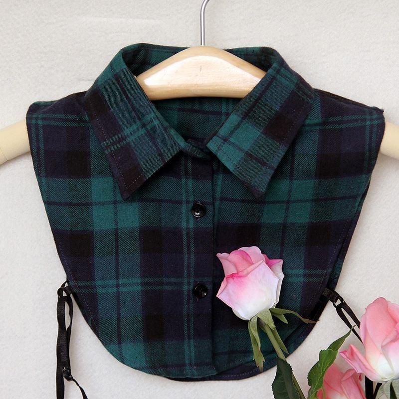 Women Fashion Solid Color Shirt Plaid Lace Fake Collar