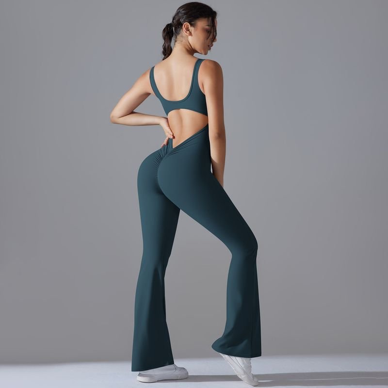 Women Simple Solid Color Backless Hip Exercise Fitness Yoga Jumpsuits