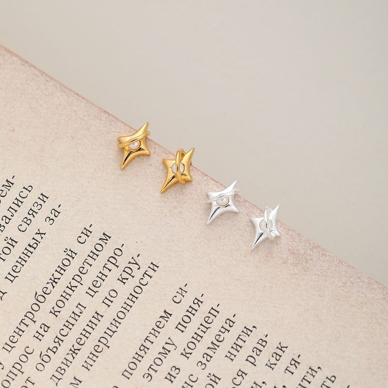 Women Simple Fashion Sterling Silver Star Stud Earrings