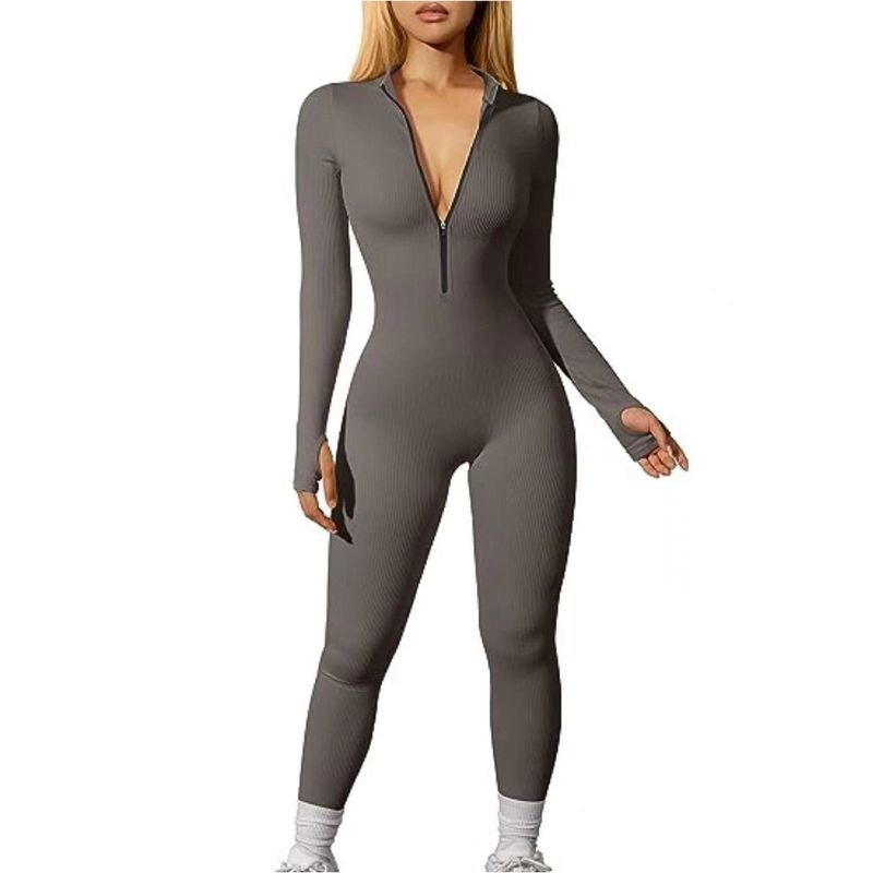 Women Fashion Casual Long Sleeve Thread Zipper Tight Sport Yoga Jumpsuits