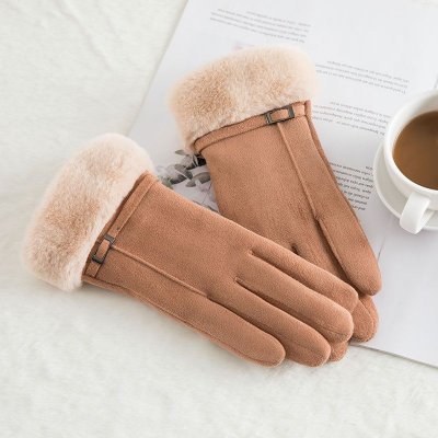 Autumn And Winter Women'S Fashion Suede Double Layer Fleece-Lined Thickened Cycling Touch Screen Gloves