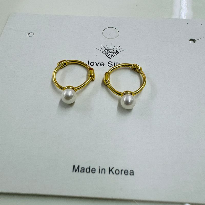 Women Fashion Simple Solid Color Pearl Plain Hoop Earrings