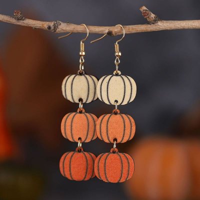 Thanksgiving Three-Color Pumpkin Triple Pendant Earrings