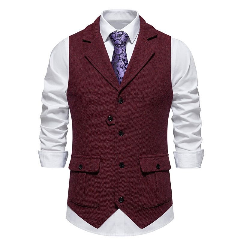 Men Fashion Casual Business British Style Solid Color Sleeveless Lapel Vest