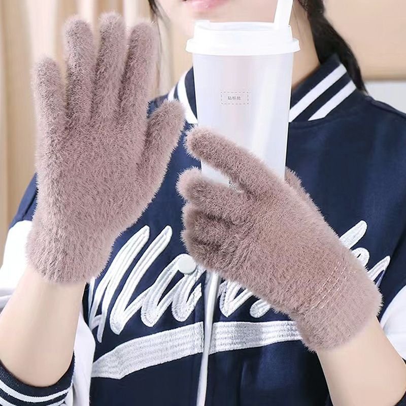 Autumn And Winter Women Fashion Solid Color Warm Plush Riding Gloves