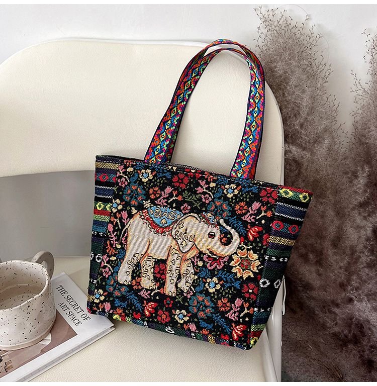 Women Fashion Ethnic Embroidered Canvas Tote Bag