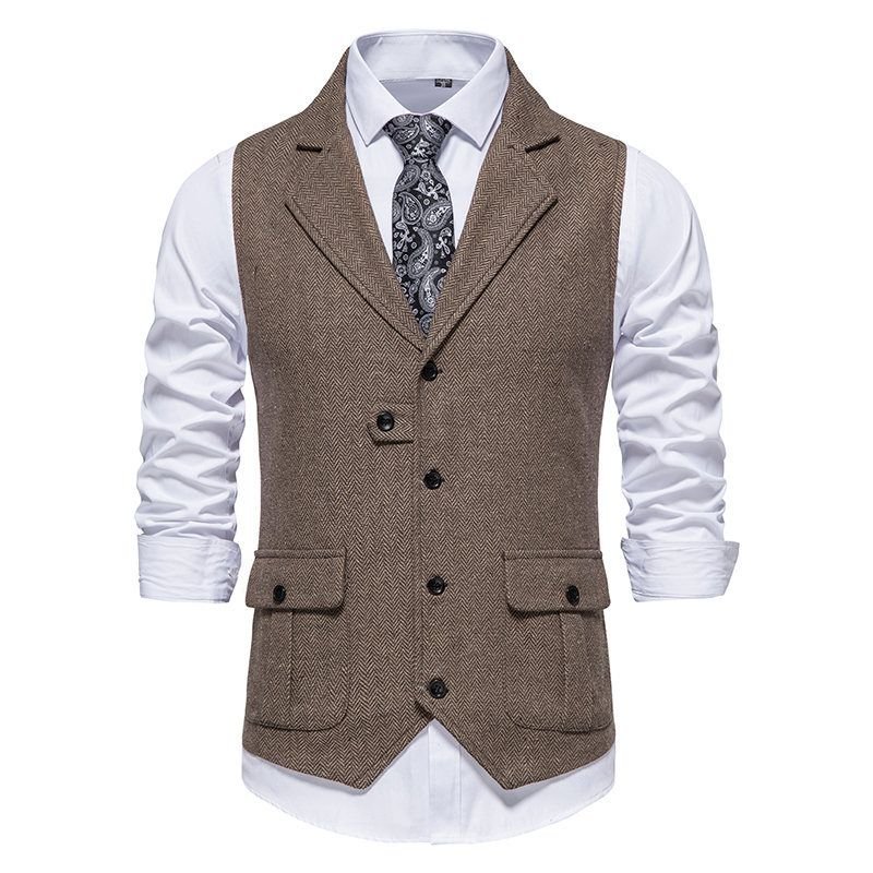 Men Fashion Casual Business British Style Solid Color Sleeveless Lapel Vest