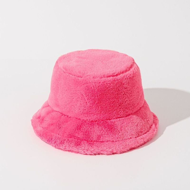 Autumn Winter Women Fashion Solid Color Plush Warm Bucket Hats