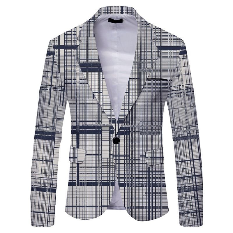 Men Spring Autumn Fashion Casual Party Tiny Flower Stripe Print Long Sleeve Lapel Suit Coat