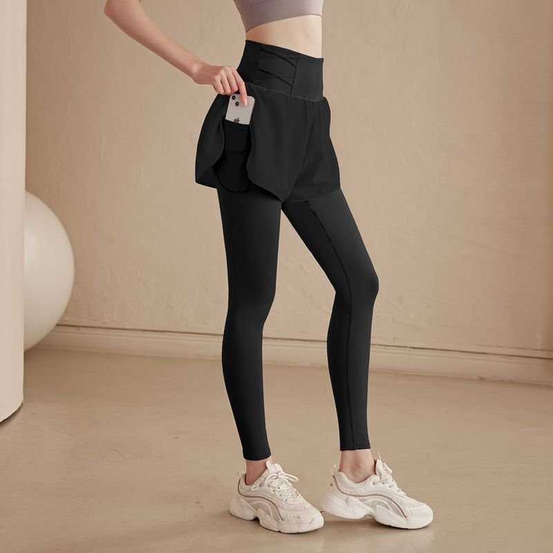 Women'S Fashion Yoga Solid Color High Waist Fake Two-Piece Sports Leggings