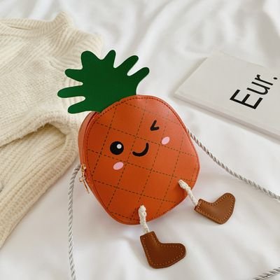 Kids Cute Cartoon Pineapple PU Crossbody Bag