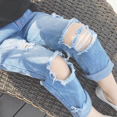 Girls Fashion Ripped Casual Denim Pants