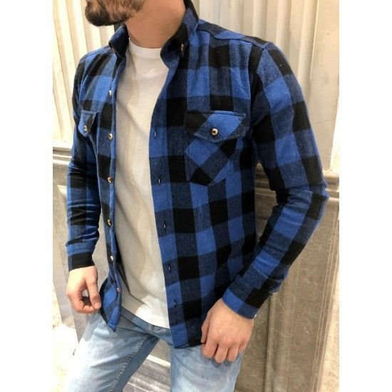 Autumn Winter Men Fashion Plaid Lapel Long Sleeve Shirt