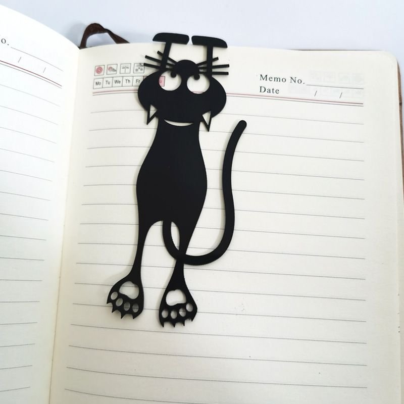 Creative Cartoon Hollow Black Kitten Plastic Bookmark