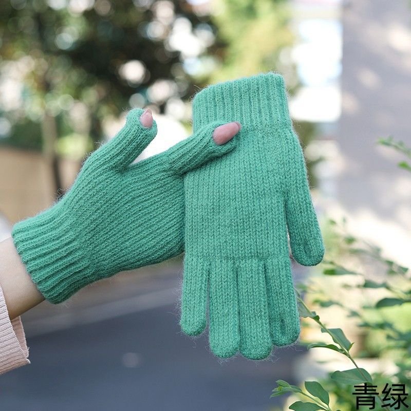 Autumn And Winter Women Fashion Warm Fleece-Lined Exposed Finger Touch Screen Gloves