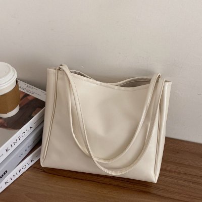 Women Fashionable Simple Solid Color Large Capacity PU Tote Bag