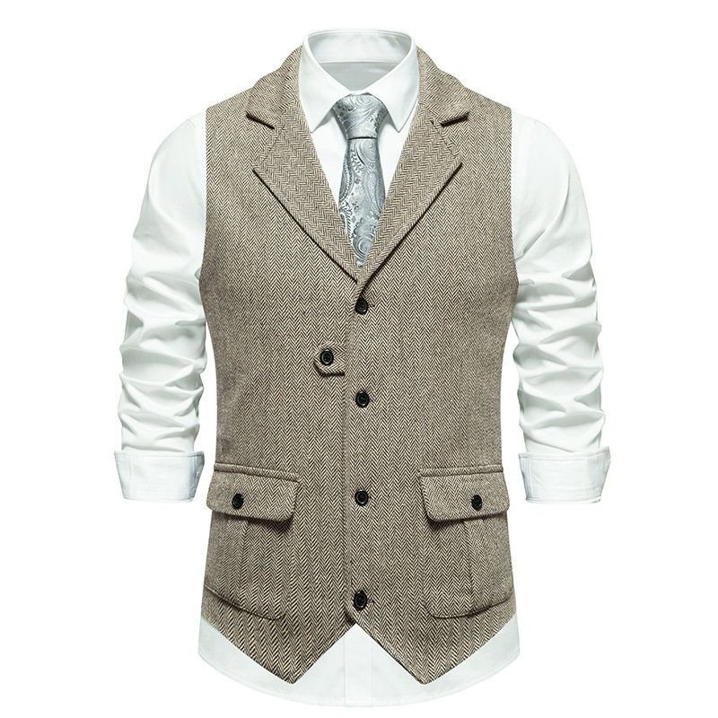 Men Fashion Casual Business British Style Solid Color Sleeveless Lapel Vest