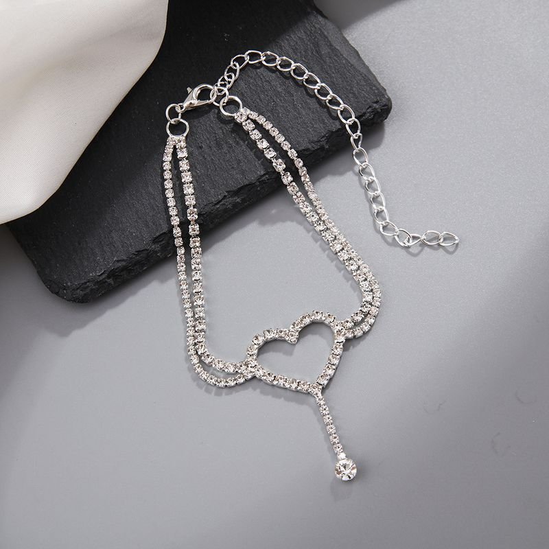 Women Fashion Multi-Layer Heart-Shaped Rhinestone Anklet