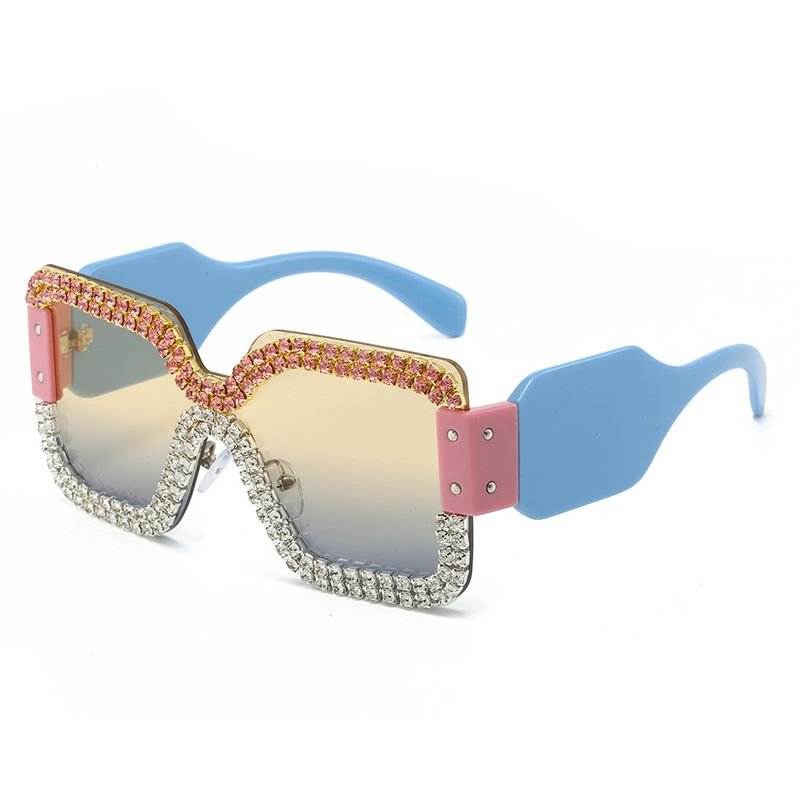 Women Fashion Double Row Rhinestone Frameless One-Piece Sunglasses