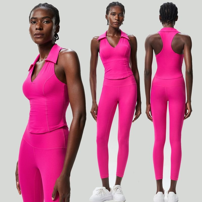 Women Casual Deep V-Collar Sports Fitness Top Yoga Pants Two-Piece Set