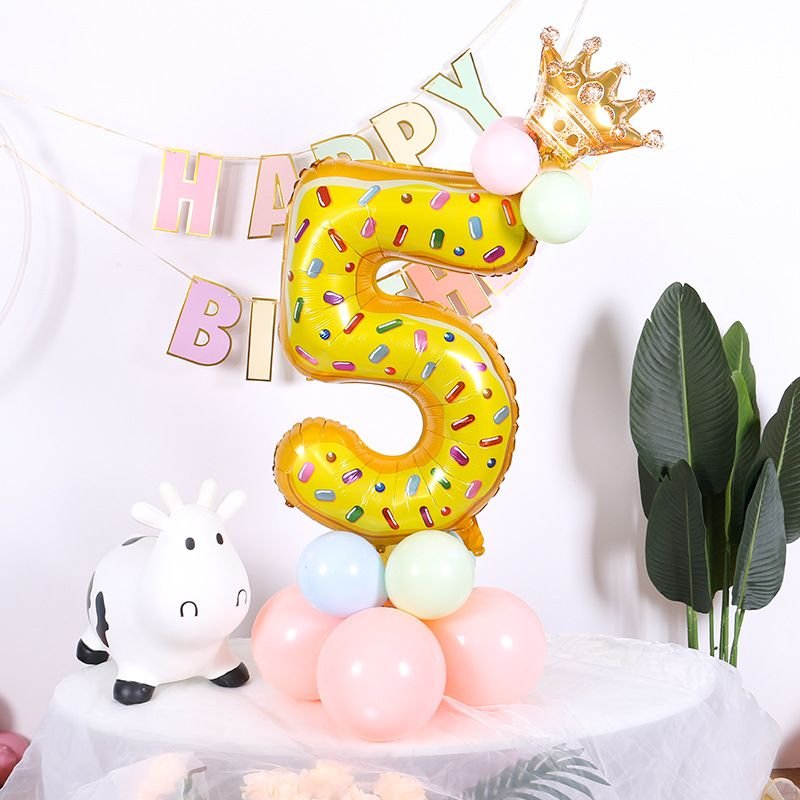 32 Inch Candy Donut Digital Balloon Baby Birthday Decoration Aluminum Film Balloon