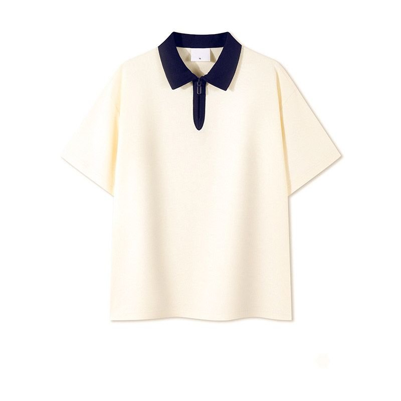Half Zipper Men Short-Sleeved Casual Color-Matching Raglan Shoulder Sleeve Polo Shirt Custom