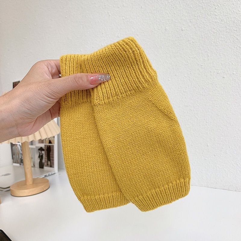 Autumn Winter Women Simple Solid Color Wool Knitted Half-Finger Gloves