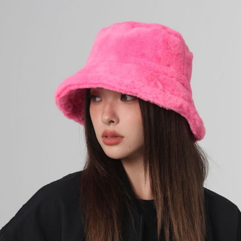 Autumn Winter Women Fashion Solid Color Plush Warm Bucket Hats