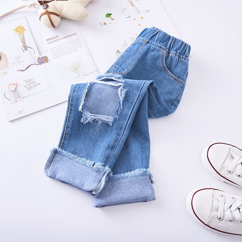 Girls Fashion Ripped Casual Denim Pants