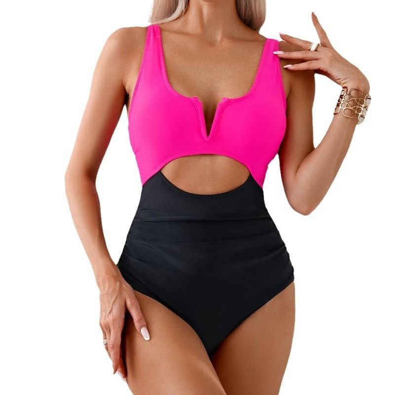 Women Cut Out Color Blocking Quick-Drying One-Piece Swimsuit