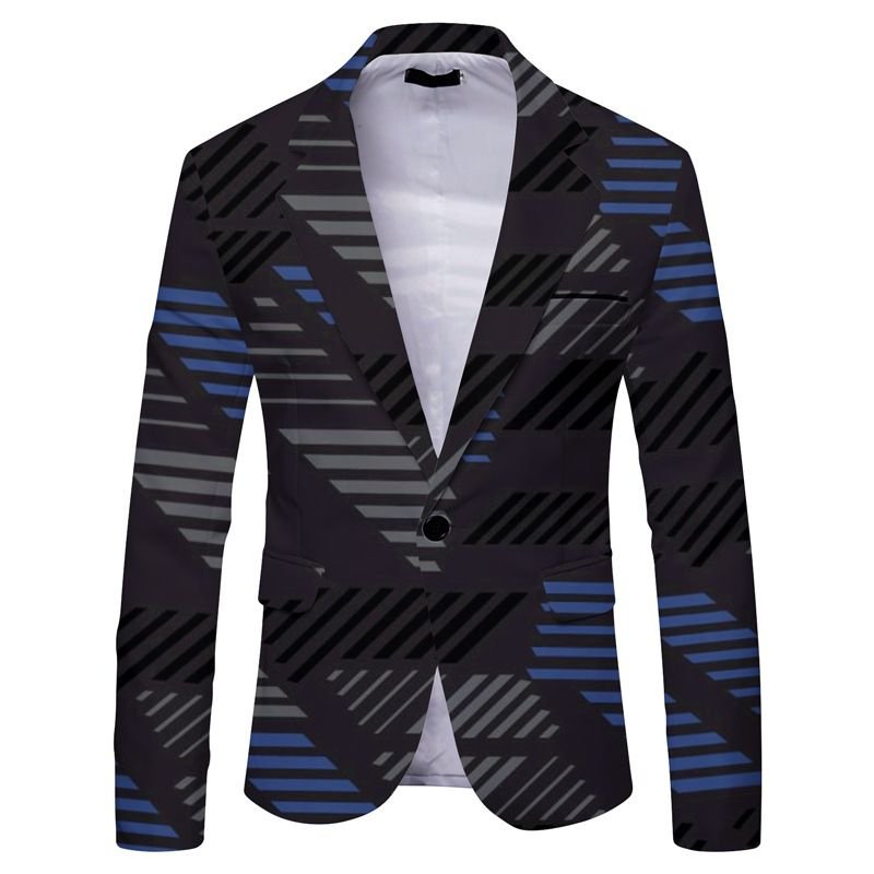 Men Spring Autumn Fashion Casual Party Tiny Flower Stripe Print Long Sleeve Lapel Suit Coat