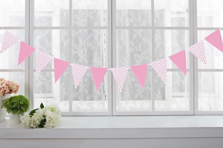 Simple Nordic Style Wavy Pattern Bronzing Birthday Party Pull Flag Pennant Banner