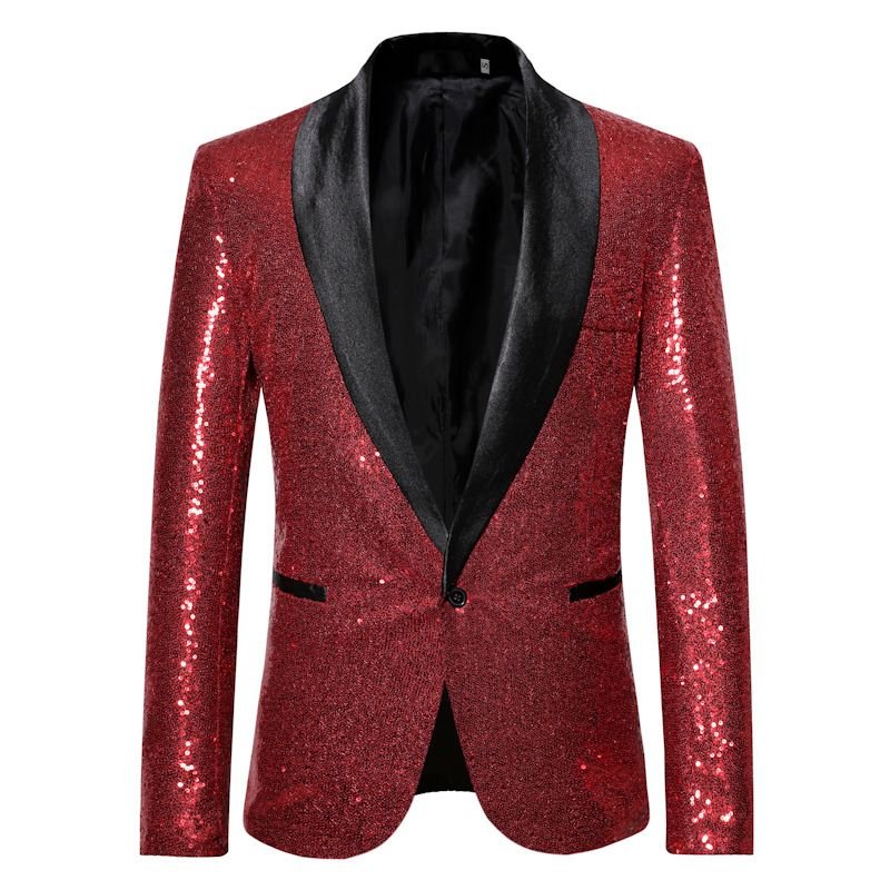 Men Fashion Casual Party Sequins Long Sleeve V Neck Suit Coat