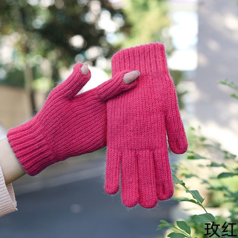 Autumn And Winter Women Fashion Warm Fleece-Lined Exposed Finger Touch Screen Gloves