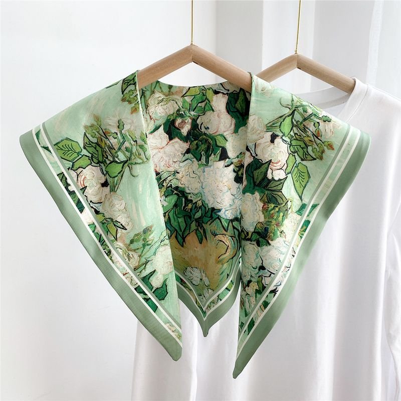 Women Fashion Landscape Print Triangle Scarf Shawl