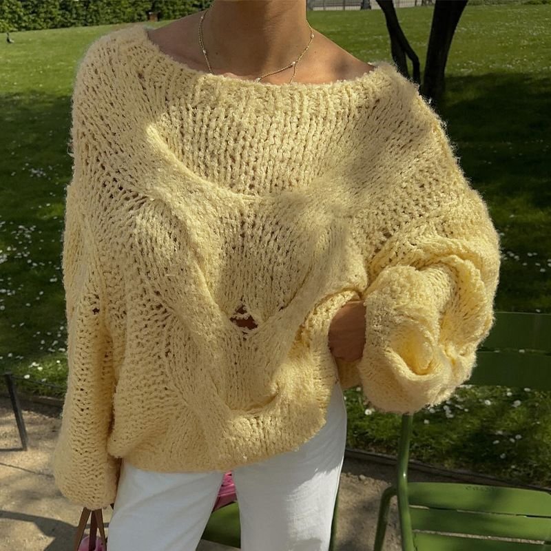 Autumn Winter Women Fashion Loose Round Neck Long Sleeve Knitted Sweater